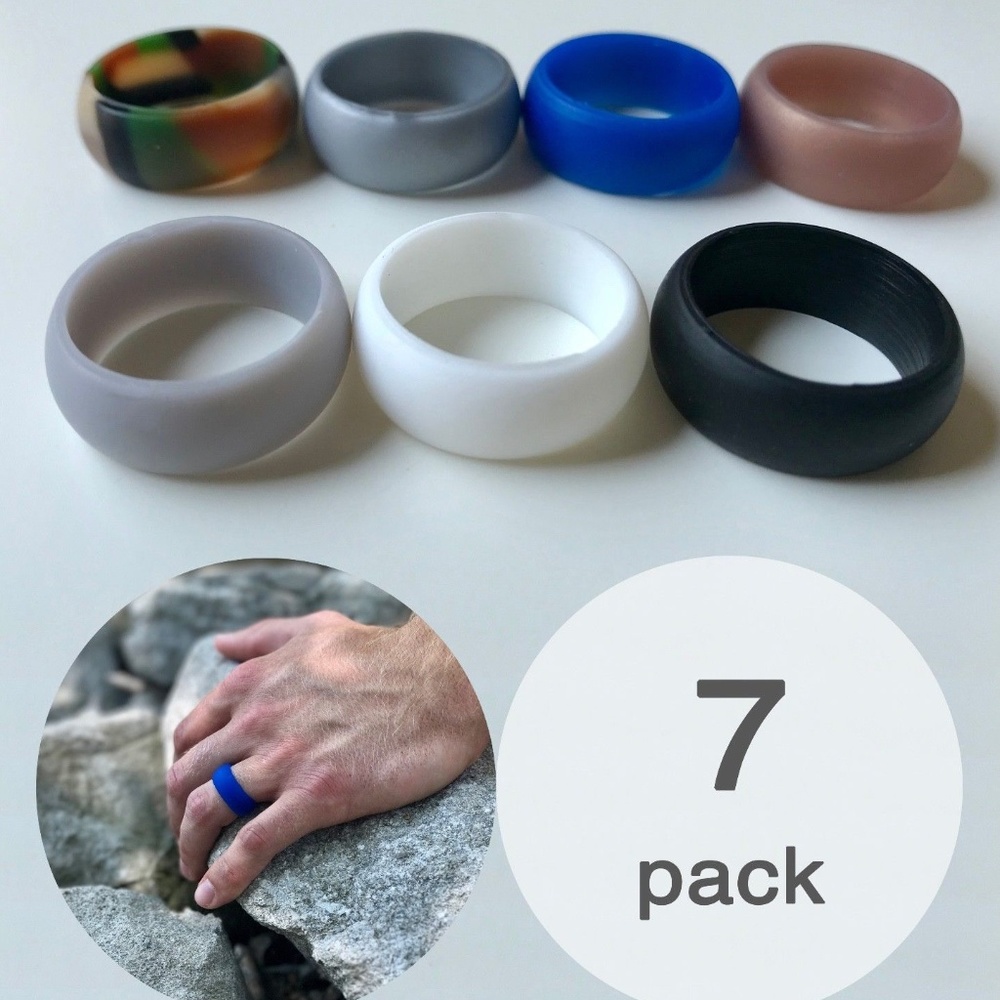 Men Silicone Ring 7 PACK Wedding Rubber Band  7-16